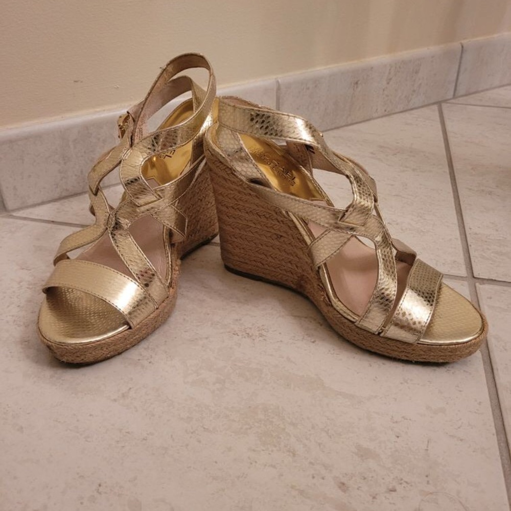 Michael Kors Strappy Gold Wedges Size 8